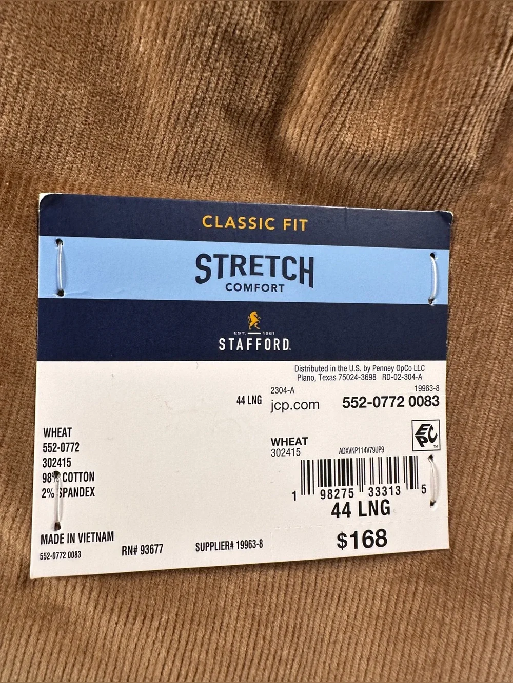 Stafford Brown Corduroy Jacket Elbow Patches Sports Coat Stretch Men’s 44L $168
